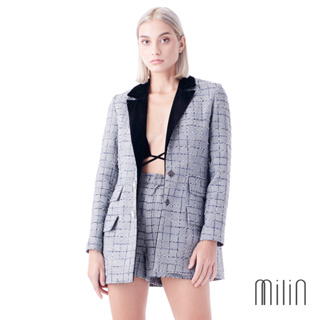 [MILIN] Lyon Blazer Woven tweed with velvet Long sleeve blazer เสื้อสูทแขนยาวผ้าทวีตตัดต่อปกเสื้อด้วยผ้ากำมะหยี่