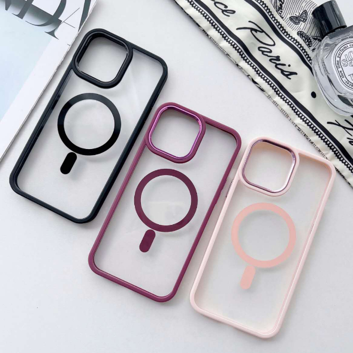 เคส แม่เหล็ก เคสหลังใสขอบสี  สำหรับรุ่น iPhone 14  13 12  11 Pro Max 7plus 8plusเคสไอโฟนซองใส่โทรศัพท์เคสมือถือเคสโทรศัพ