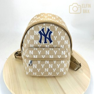 แท้ 💯 MLB Monogram Mini Backpack -NY กระเป๋าสะพาย เป้มินิ สีดำ/สีเบจ