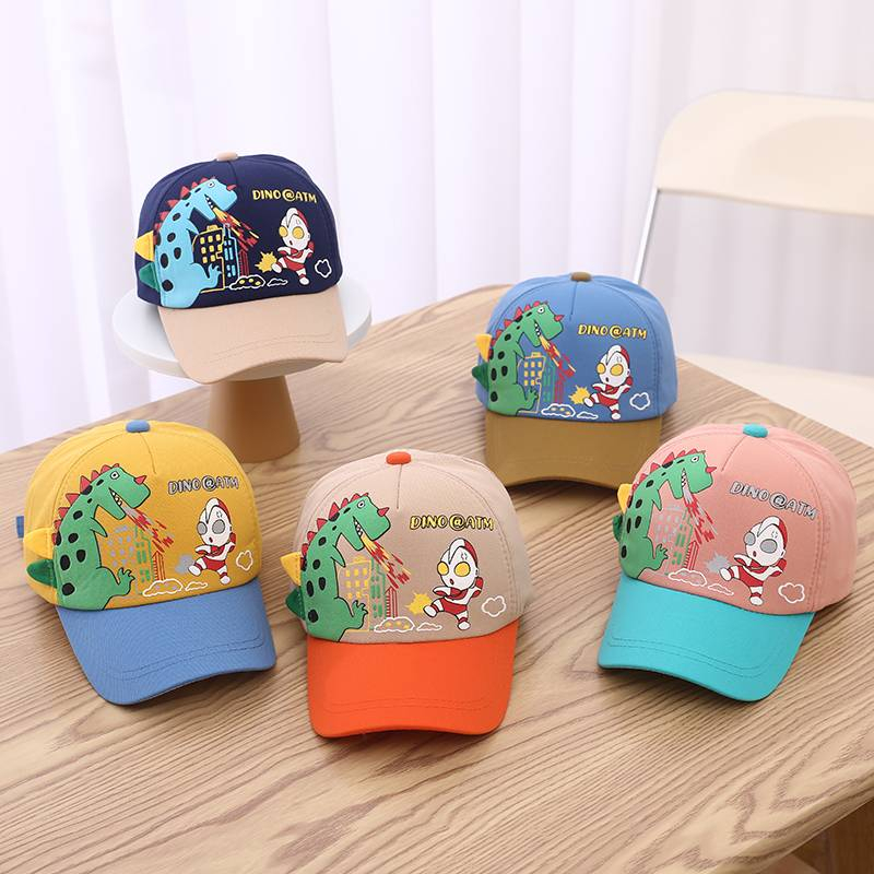 [พร้อมส่ง] หมวกเด็ก 1ปี-5ปี รอบหัว:50-52 cm. หมวกแก๊ป (Cap) สีทูโทน พิมพ์ลายการ์ตูนไดโนเสาร์ หมวกแฟชั่นเด็ก