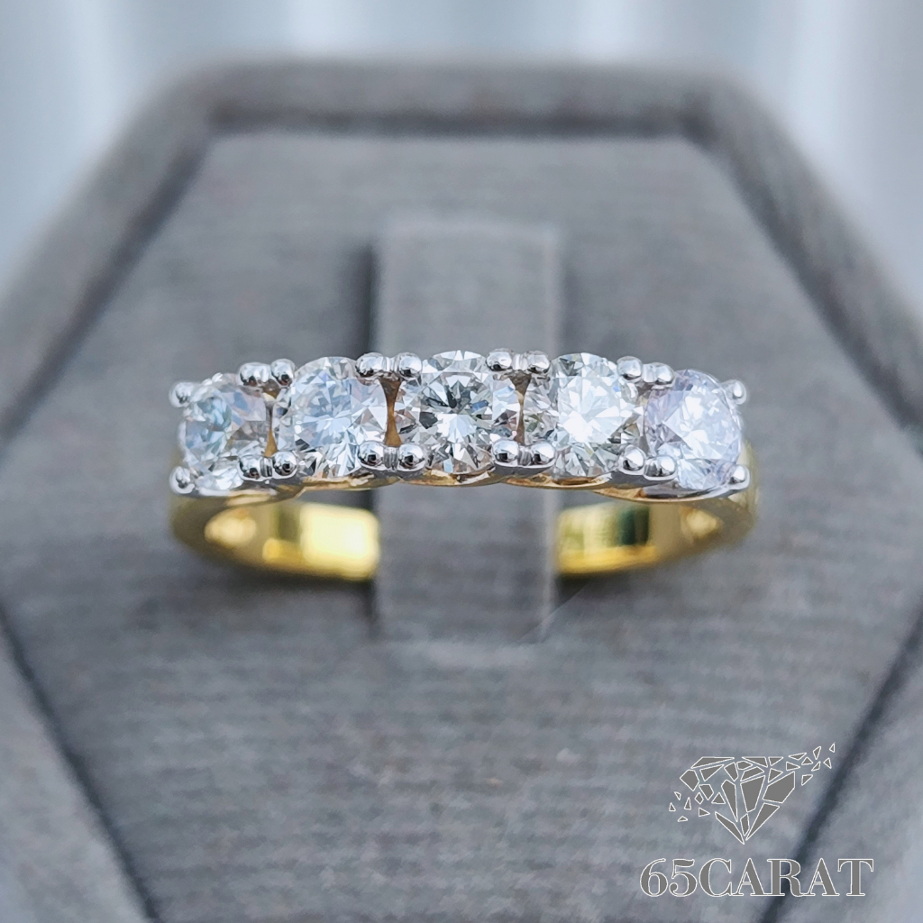 65Carat - แหวนเพชรแท้ 0.95 กะรัต แหวนแถวเพชรเม็ดใหญ่ เพชรเบลเยี่ยมคัทน้ำ 95 รหัสRI650053