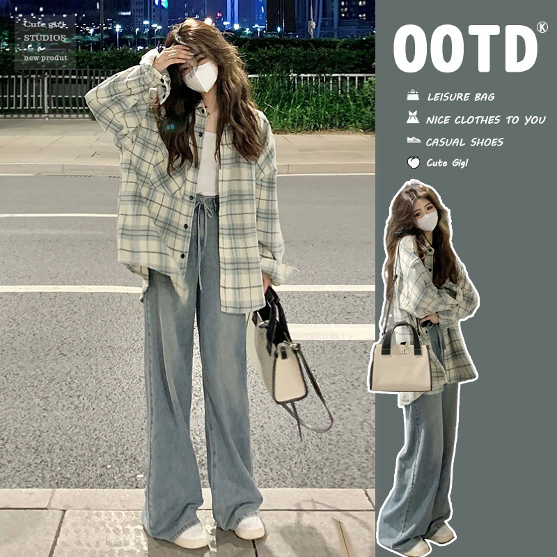 SMD2965 ส่งทันที เสื้อเชิ้ตตาหมากรุก/ลายสก๊อตคอปกแขนยาว เสื้อผ้าแฟชั่นผู้หญิง oversize สไตล์ญี่ปุ่นสไตล์เรโทร ใส่สบาย