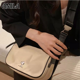 AMILA nuby กระเป๋าร่อซู้ล The New สายสะพายไหล่กว้างออกแบบหัวเข็มขัดโลหะสีเหลืองครีมแฟชั่นกระเป๋านักเรียนป่า