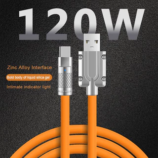 สายชาร์จ 120W 6A Super Fast Charge TypeC, iP, Micro USB ซิลิโคนเหลว ชาร์จเร็ว 1 เมตร , 2 เมตร (OD6.0)