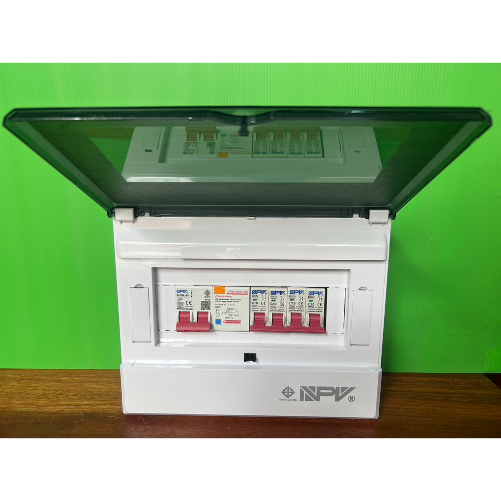 ตู้คอนซูมเมอร์กันดูด NPV 2,4,6,8,12 ช่องพร้อมเมน RCBO 32A, 50A หรือ 63A และเบอร์เกอร์ย่อย รุ่น NCP