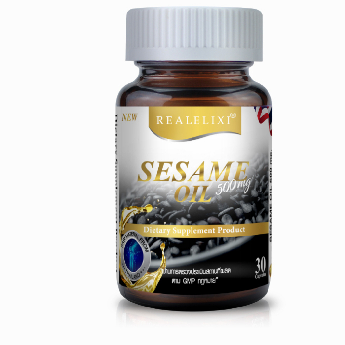 Real Elixir Black Sesame Oil 500 mg. น้ำมันงา 30เม็ด