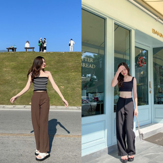 (กรอกโค้ดWYYXZWลด65฿)FIRSTJULY - Harper  pant กางเกงขากระบอกทรงตรงเอวสูง  กางเกงผ้าขายาวทรงกระบอก ตะขอหน้า
