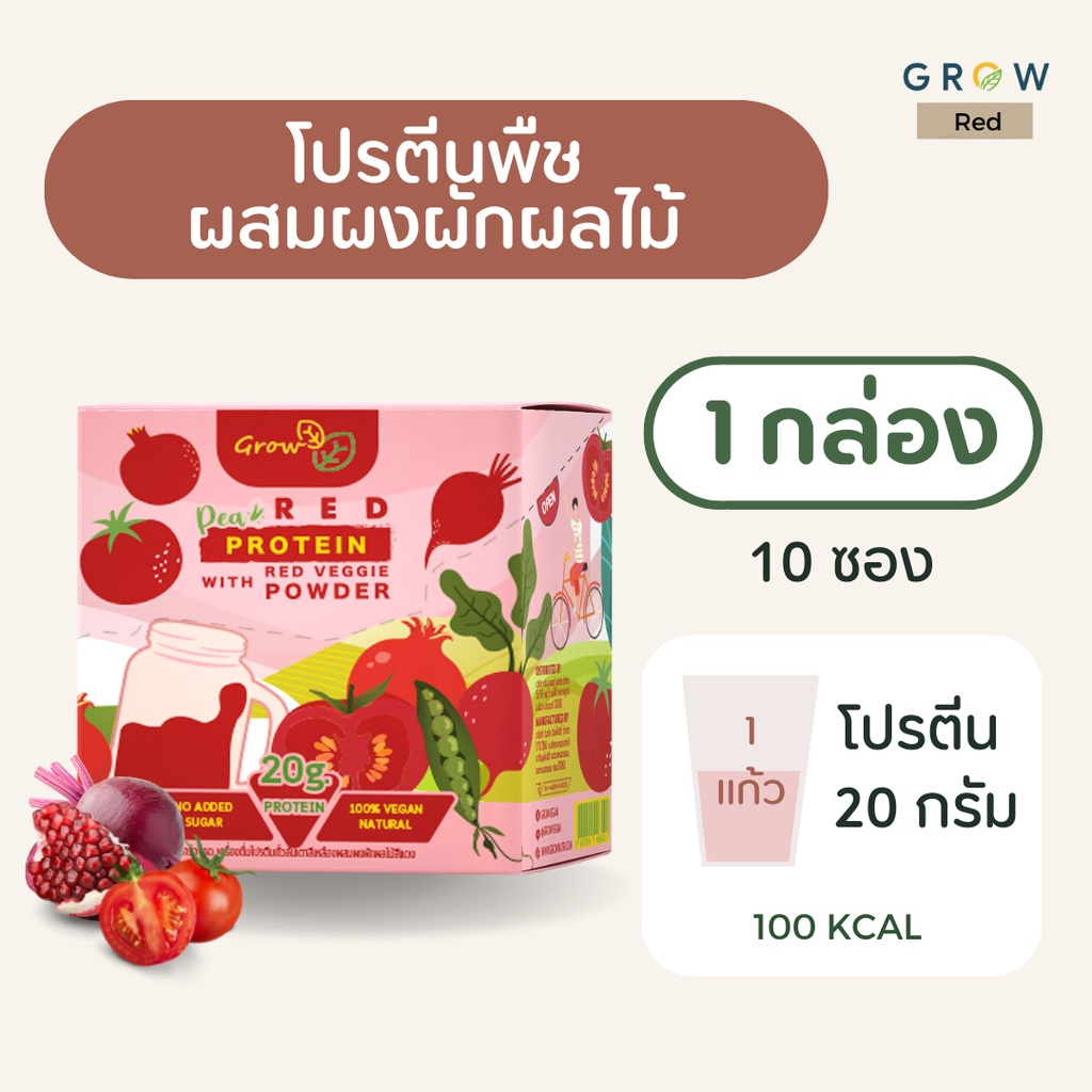 [สินค้าราคาพิเศษ Exp.10/01/2025] Grow RED โปรตีนพืช ผสม ผงผัก สีแดง เสริมสร้างกล้ามเนื้อ ควบคุมน้ำหนัก