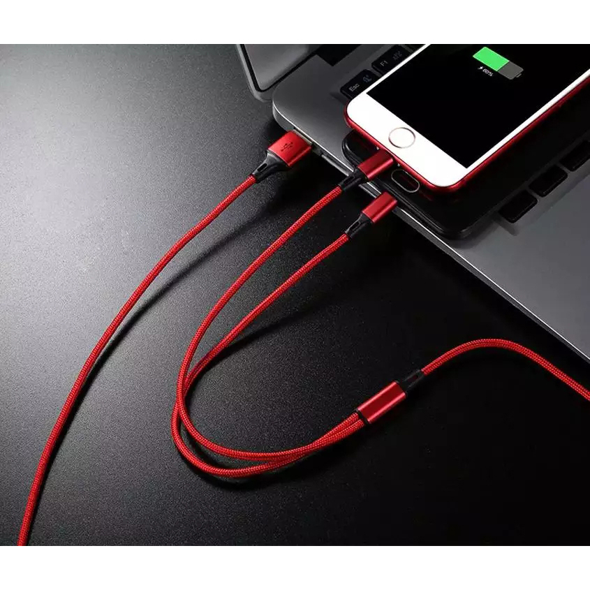 2025 รุ่นใหม่สุด 3 in 1 USB สายชาร์จมัลติฟังก์ชั่นถักไนลอน สายชาร์จสายสำหรับ iPhone/Android/Type-C ( มี5สีให้เลือก)