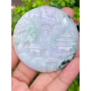 หยกแกะสลัก บ้าน ภูเขา น้ำตก หยก พม่า แท้ (Burmese jadeite)