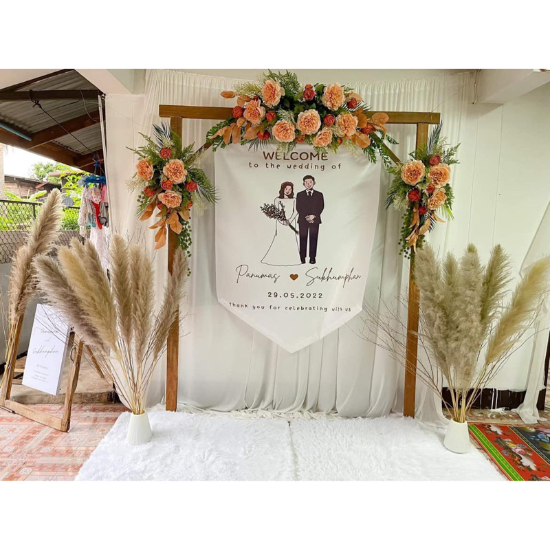 ป้ายผ้างานเเต่งงานต่างๆ( จัดส่งไวมากผ้าอินเตอร์it60*80cm