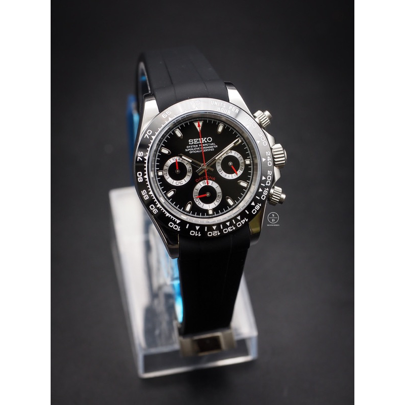 Seiko Mod Daytona Black Ceramic Red Hands with Black Rubber (Daytona Edition) ⚫️🔴