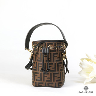 NEW FENDI MON TRESOR MINI BROWN BLACK LOGO CALF GHW