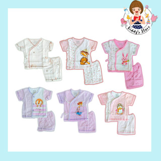 Little home baby ชุดเสื้อกางเกง แขนสั้นขาสั้น 0-3 เดือนขึ้นไป (ผูกหน้า) คละลาย สีชมพู