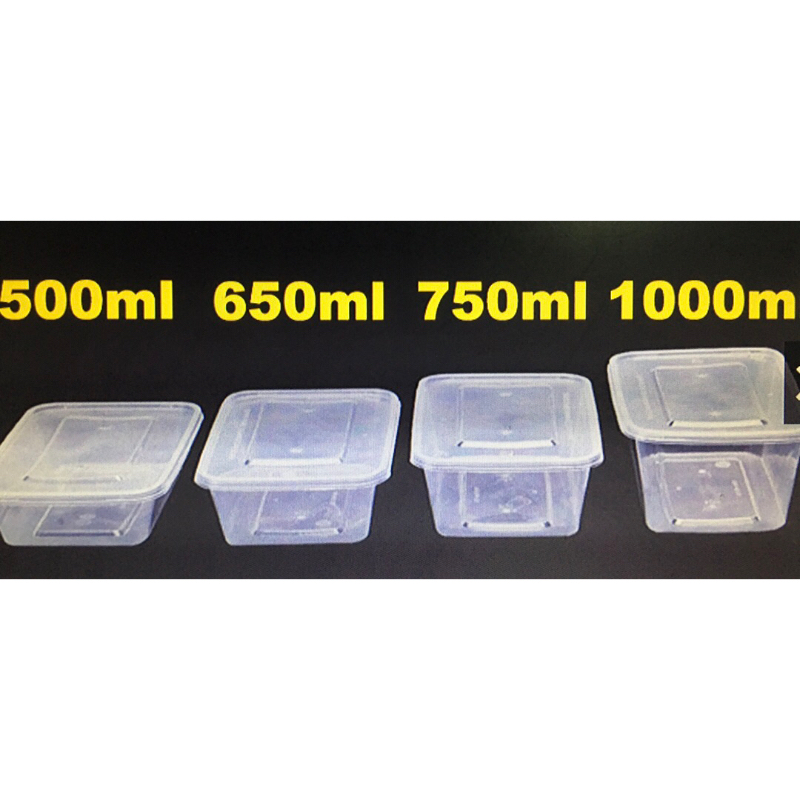 ***กล่องอาหารพลาสติก กล่องเหลี่ยม*** กล่องพร้อมฝา ใช้แล้วทิ้ง 500/650/750/1000ml (25ใบ)