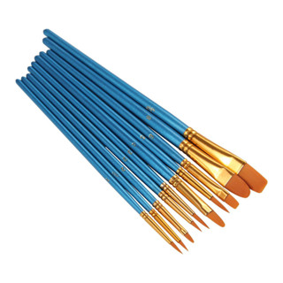 Heartybay : HBYH-P45* พู่กัน 10 Pieces Round Pointed Tip Nylon Hair Brush Set, Blue