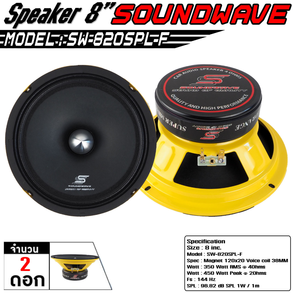 Amplifiers, Speakers & Subwoofers 1750 บาท ดอกเสียงกลางรถยนต์ ลำโพงรถยนต์ เครื่องเสียงรถยนต์ 8นิ้ว แบรนด์ SOUNDWAVE รุ่น SW-820SPL-F 2ดอก เครื่องเสียงรถ Automobiles