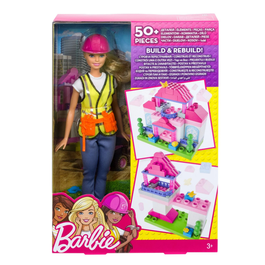 Barbie Builder Doll with Playset(Barbie x Mini Mega Bloks) ตุ๊กตาบาร์บี้ พร้อมบล็อคตัวต่อสร้างบ้าน  ของแท้