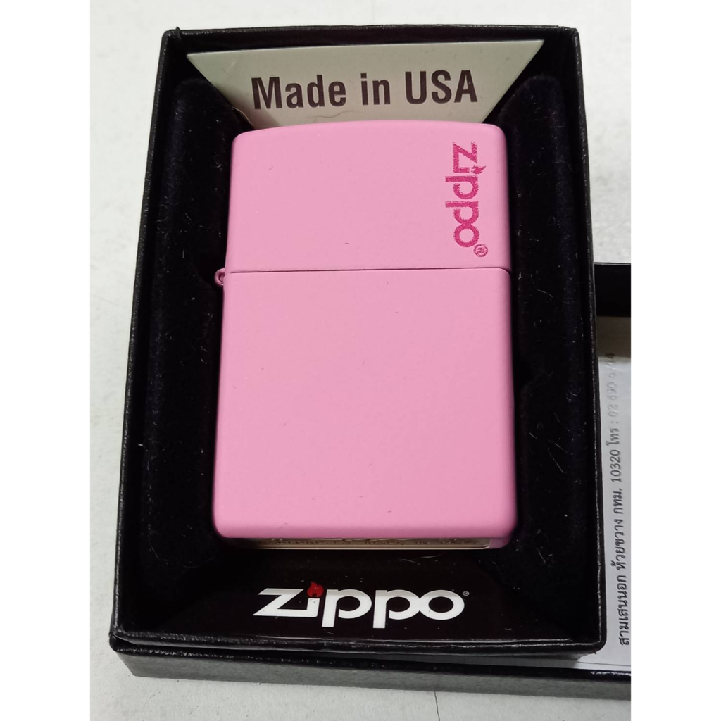 ZIPPO 238ZL ZIPPO LOGO PINK MATTE COLOR IMAGE สีชมพู โลโก้ ของใหม่ มาพร้อมกล่องตรงรุ่น รับประกันของแท้
