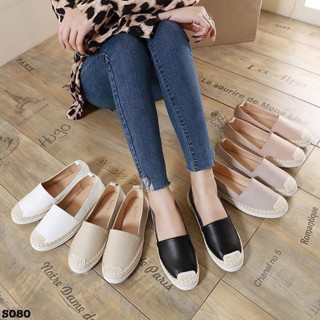 รองเท้าผ้าใบ สไตล์ Espadrilles หนังPUเกรดพรีเมี่ยมสัมผัสนิ่มสีละมุนมาก D631116