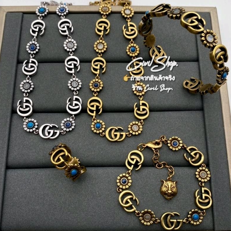 สร้อยคอแบรนด์ ข้อมือดอกไม้ 2G สีทองแอนทีค ปั๊มแบรนด์ครบ(original1.1).