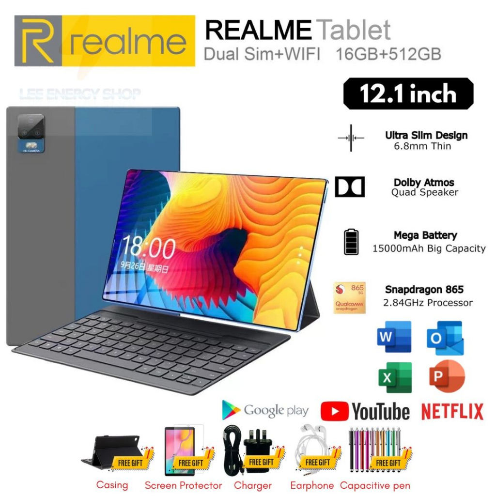 ประกัน 5ปี Tablet แท็บเล็ต Realme แท็บเล็ตใหม่ 12.1นิ้ว แท็บเล็ตของแท้ รองรับภาษาไทย 6+128GB สองซิม แท็บเล็ตราคาถูก ดี