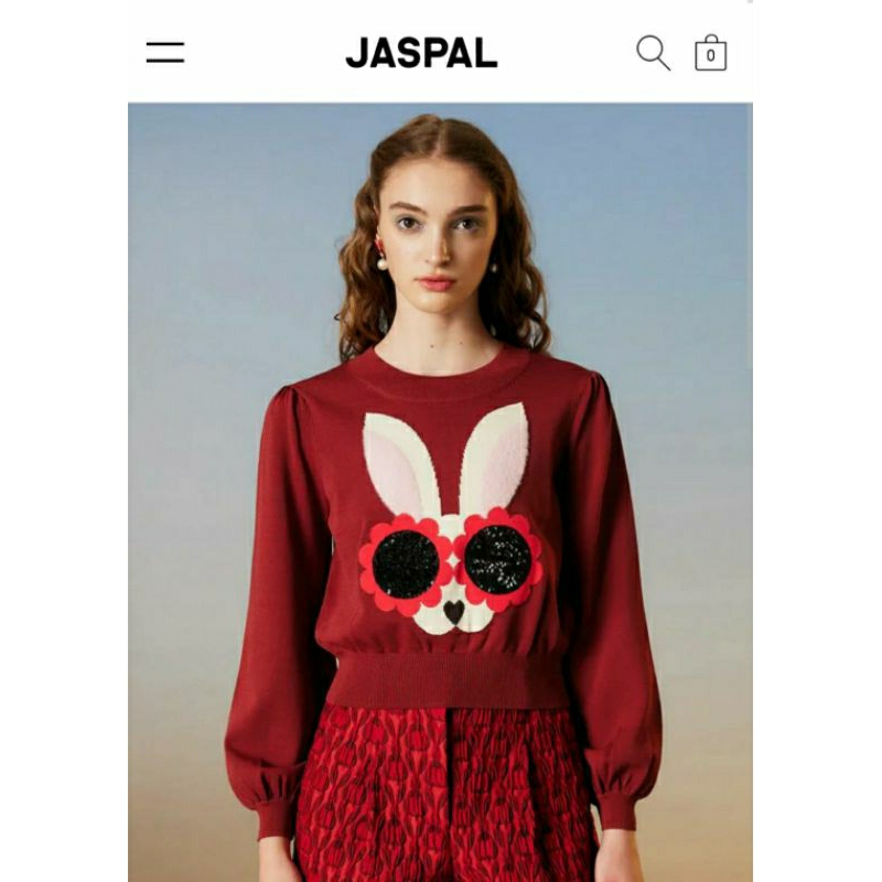 🛒พร้อมส่ง🛒เสื้อกันหนาวJaspal x orla size M สีแดงburgundy ลายกระต่ายสุดน่ารัก🐰❤