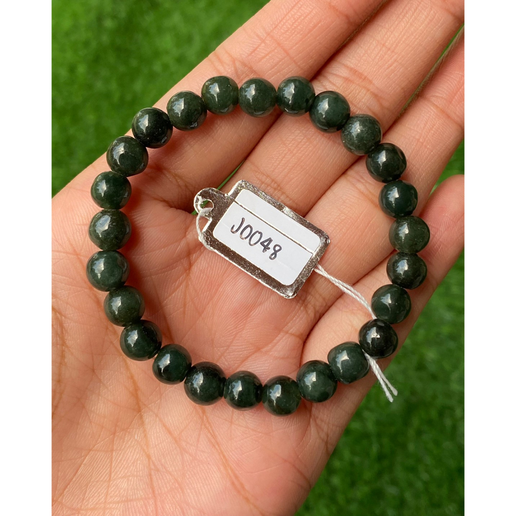 J0048 หยก พม่า แท้ Jade กำไล ประคำหยก (Jadeite Beads Bracelet) พม่า (Myanmar)