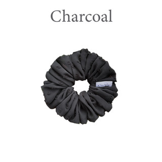 Charcoal 12cm. ยางรัดผมผ้าชีฟองจุด รุ่น Candy Scrunchies ยางมัดผม ยางรัดผมโดนัท