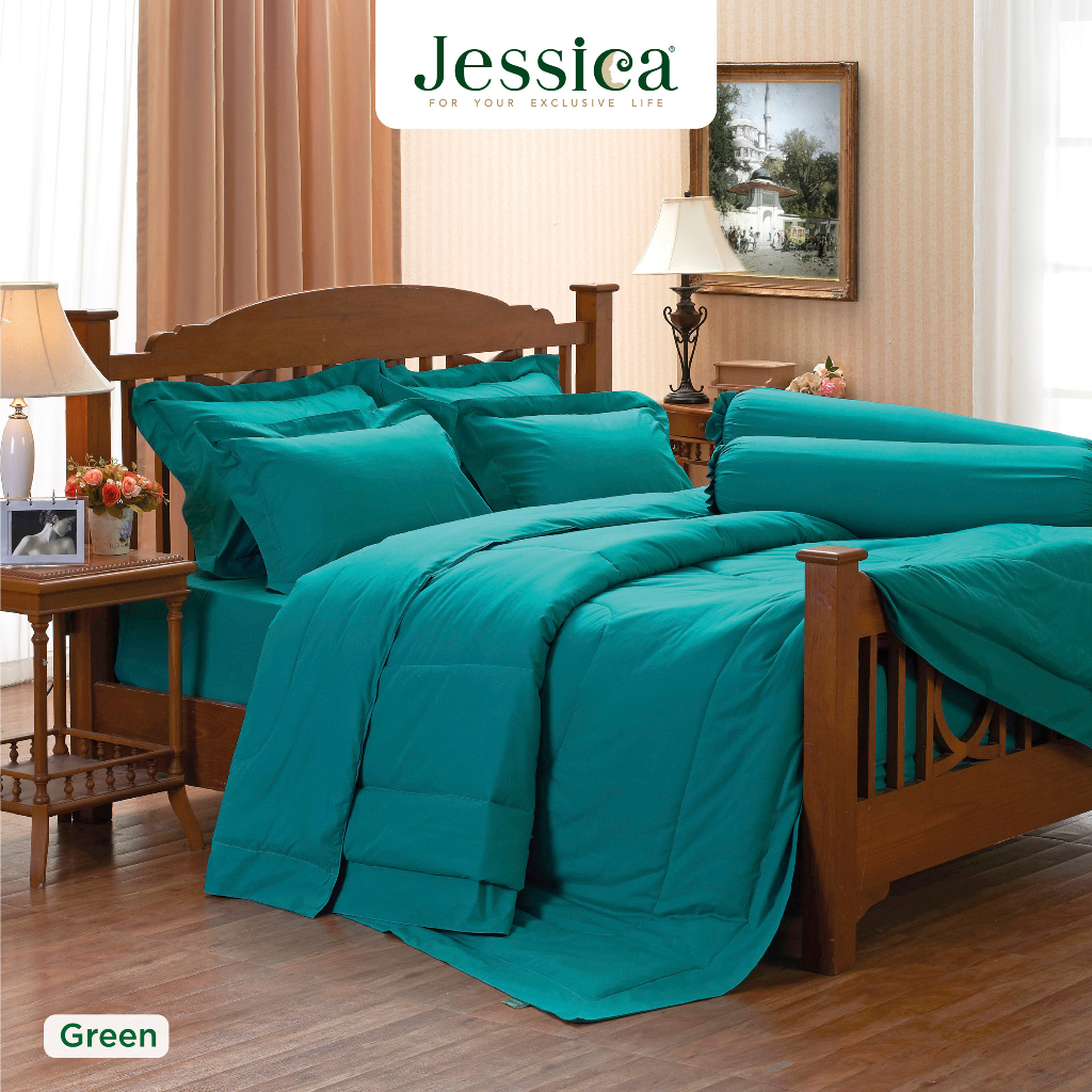 Jessica Cotton mix Green สีเขียวเข้ม ชุดเครื่องนอน ผ้าปูที่นอน ผ้าห่มนวม เจสสิก้า สีพื้นเรียบง่ายดูดี