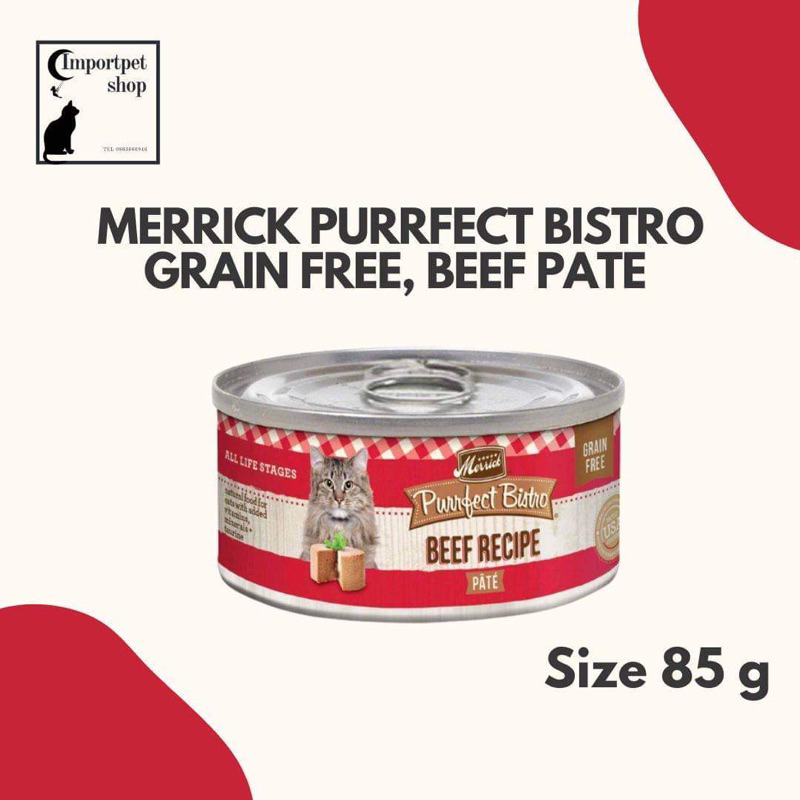 (พร้อมส่ง 85 g) 1 แถม 1รสเนื้อวัว Merrick Purrfect Bistro Grain Free,Beef Pate