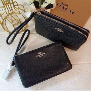 พร้อมส่ง แท้ 🇺🇸💯% New Coach คล้องมือ 2 ซิป S DOUBLE CORNER ZIP WRISTLET (COACH 6649) IM/BLACK