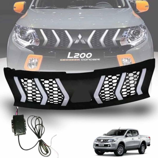 กระจังหน้า หน้ากระจัง LED BAR ลาย RALLIART รุ่น มิตซูบิชิ ไทรทัน MITSUBISHI TRITON ปี 2015 - 2018 สีดำด้าน พร้อมชุดสายไฟ