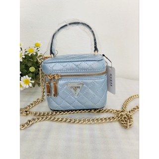💼กระเป๋าสะพายสีฟ้า น่ารักมาก มีสายสะพายยาวสีทอง สวยหรูมาก💖👜NEW GUESS Spark Mini Quilted Cannister Crossbody