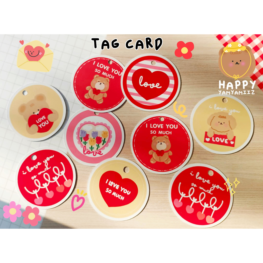 พร้อมส่ง แพ็ค 10 ชิ้น ป้ายแท็ก วาเลนไทน์ทรงกลม กันน้ำ พิมพ์ด้านเดียว ( ใบละ 1 บาท )