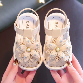 รองเท้าส้นแบนสำหรับเด็กวัยหัดเดิน  รองเท้าเด็ก รองเท้าแตะ มินิมอลลายดอกไม้  baby girl shoes