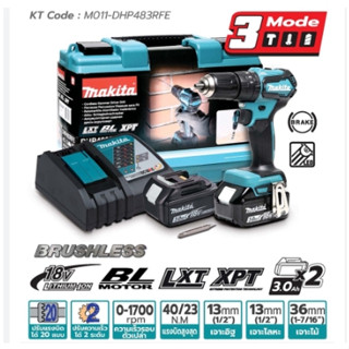 DHP483RFE สว่านกระแทกไร้สาย 18V*3.0A /BL Makita