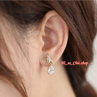 HisoChic ต่างหู ต่างหูออกงาน งานแฟชั่น ห้อยเม็ดคริสตัลทรงหยดน้ำ แนวเรียบหรู (ราคาต่อคู่)
