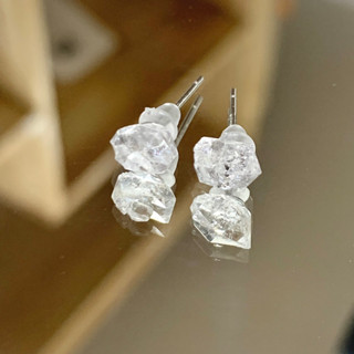 🌟ต่างหูเงินแท้ Silver 92.5🌟ต่างหู หินนำโชค แก้วขนเหล็กทรงอิสระ (Black Rutilated Quartz) 5 mm (ราคาต่อ 1 คู่)