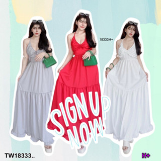 TW18333 เดรสสายเดี่ยวยาวผูกคอ