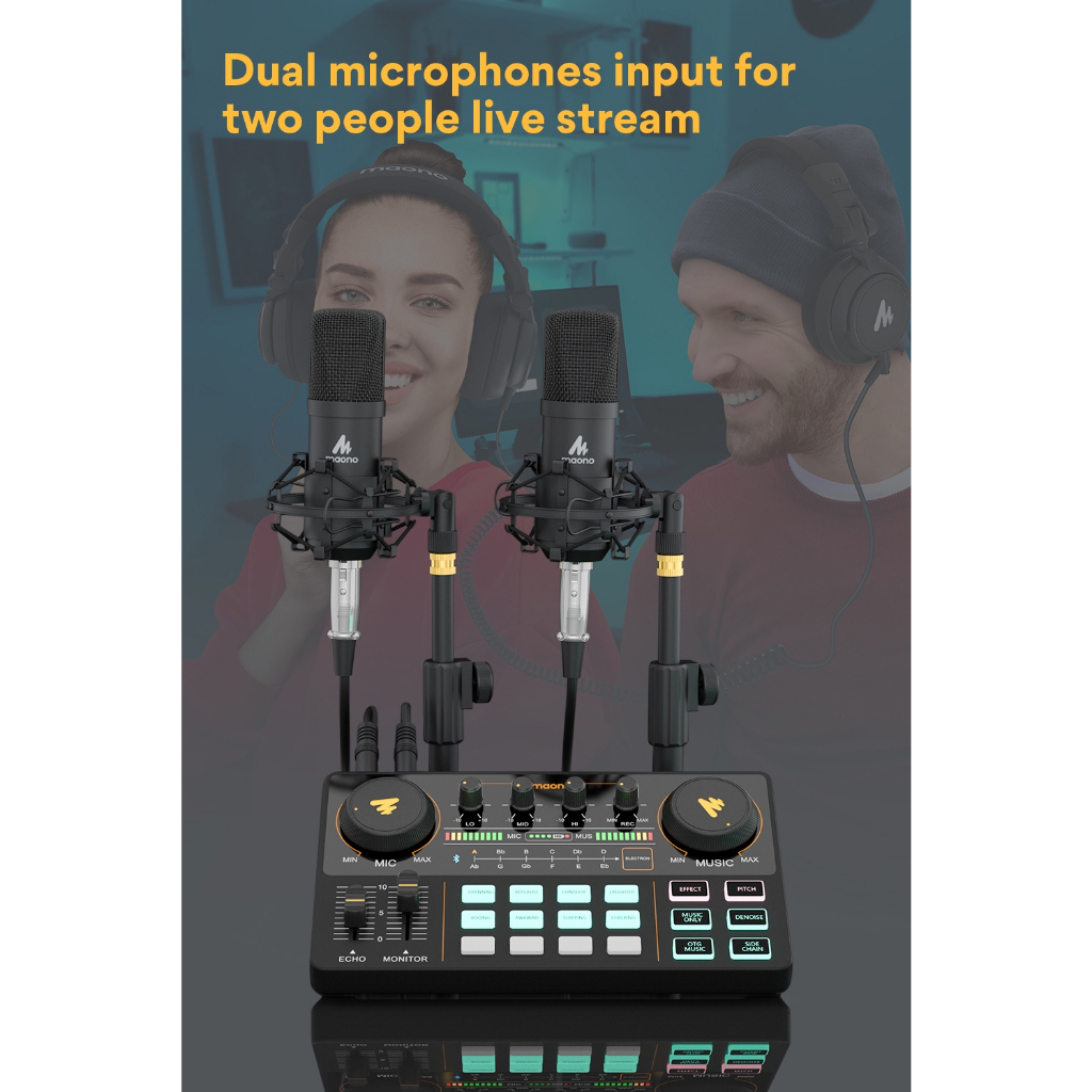 Maono AU-AM200 การ์ดเสียง มืออาชีพ พร้อมอินพุตบลูทูธ สําหรับโทรศัพท์ PC บันทึกเสียง ถ่ายรูป ถ่ายทอดสด AU AM200