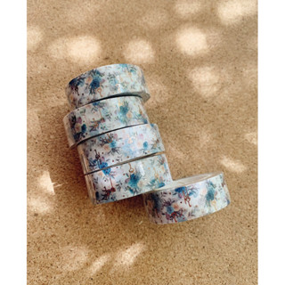 💙GOLD FOIL BLUE FLORAL WASHI TAPE💙 วาชิเทป เทป เคลือบทอง สีฟ้า ดอกไม้💙