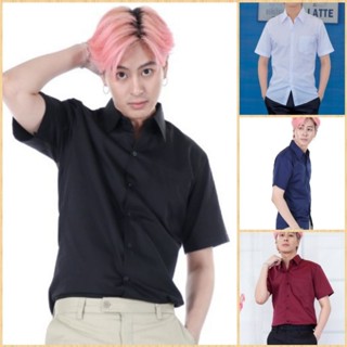 เสื้อเชิ้ตชายแขนสั้น-คอปก (สีขาว ,ดำ ,แดงเลือดหมู ,กรม ไซส์ M(อก38)-อก56