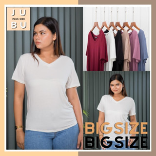🔥พร้อมส่ง🔥เสื้อคอวีแขนสั้น#440 เสื้อยืดคอวี เสื้อสาวอวบ ผ้าเรย่อน  Jubuplussize