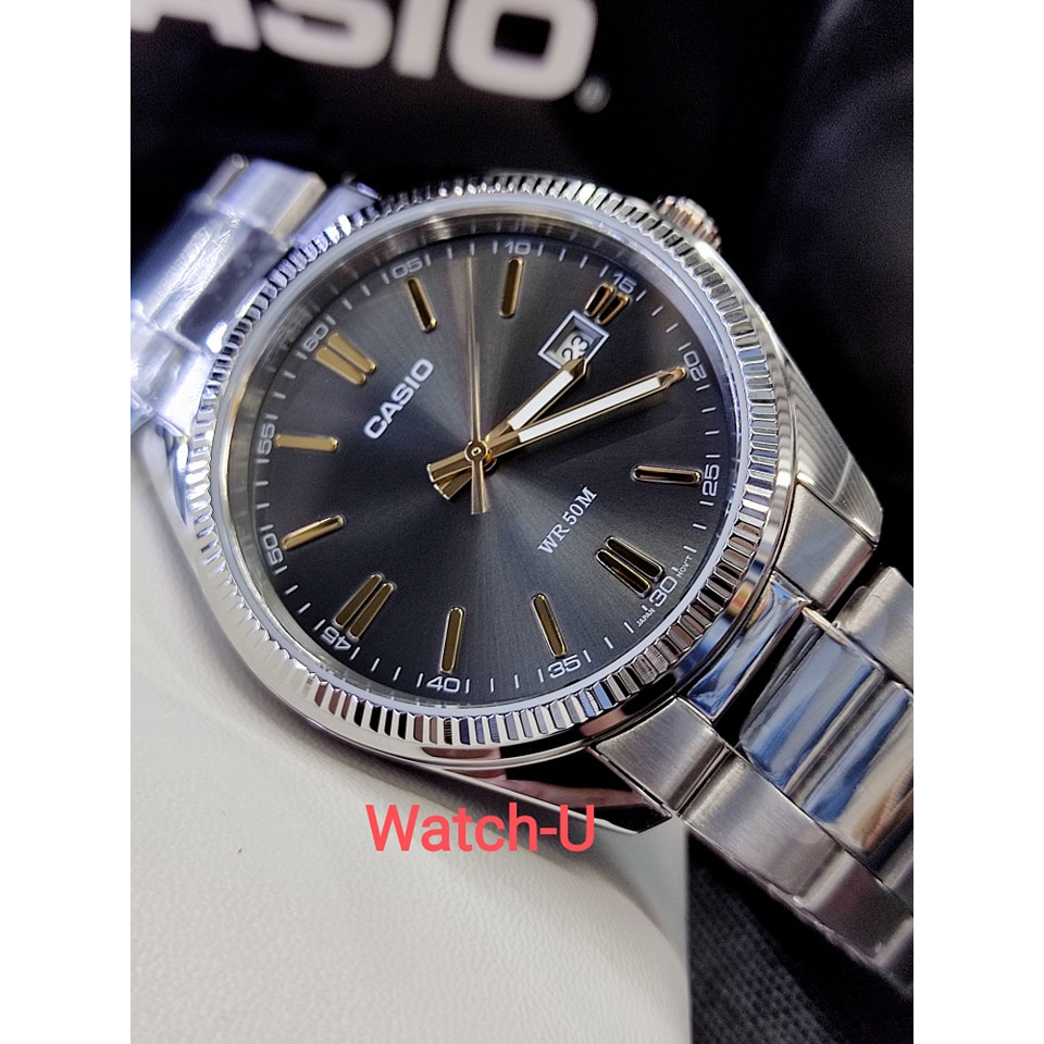 นาฬิกา CASIO Standard Analog ขอบหยัก สายสแตนเลส รุ่น MTP-1302D-1A2