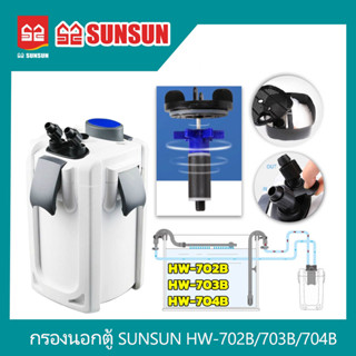 กรองนอกตู้SUNSUN HW-702B/703B/704B มีปั๊ม กรองน้ำได้ละเอียด มีประสิทธิภาพ เสียงเบา ประหยัดไฟ สำหรับตู้ปลา