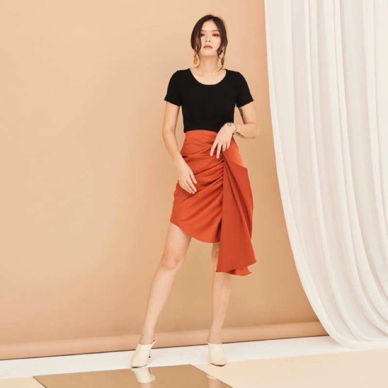 Twotwice draped skirt สีส้ม