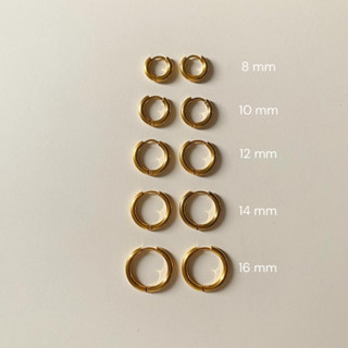 Basic Gold hoop earrings (14k+stainless steel) - ต่างหูห่วงสแตนเลสสีทองหนา 2 มิล