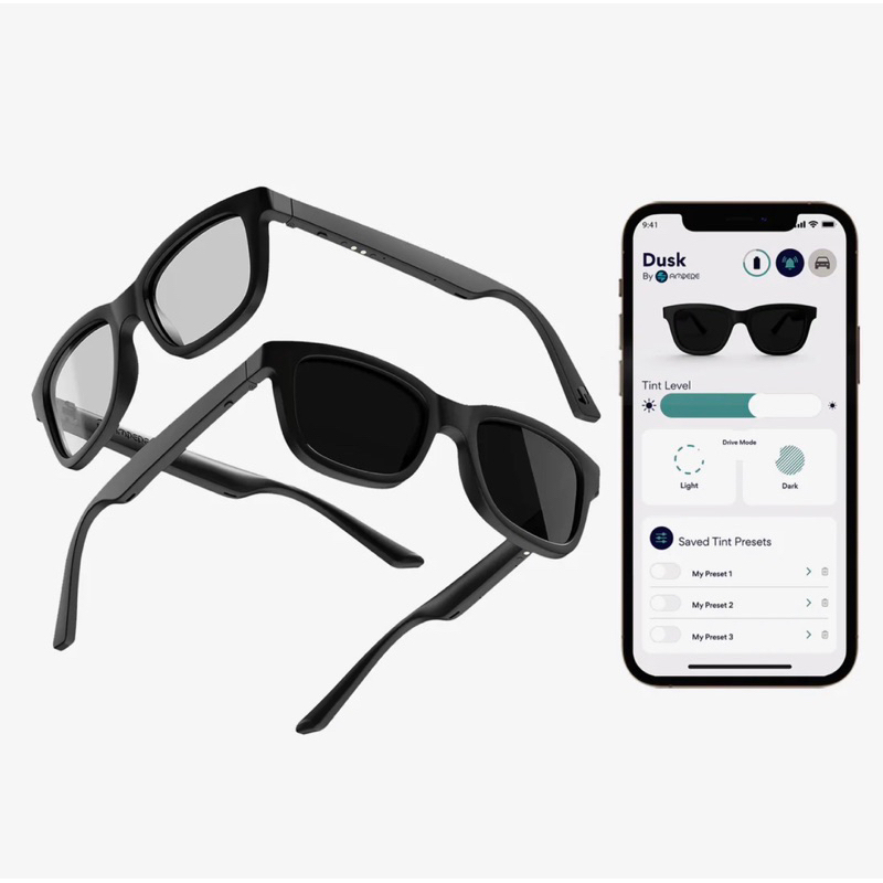 แว่นตา ปรับสีเลนส์ได้ แบรนด์ Ampere รุ่น Dusk Lite App-enabled tint changing smart sunglasses