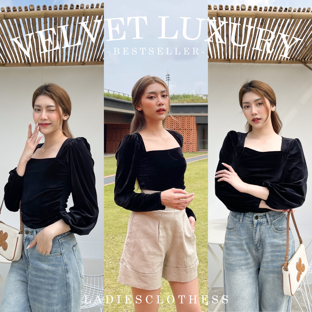 LADIESCLOTHESS #LC145 VELVET LUXURY เสื้อกำมะหยี่ เสื้อแขนกระบอก เสื้อแขนบอลลูน
